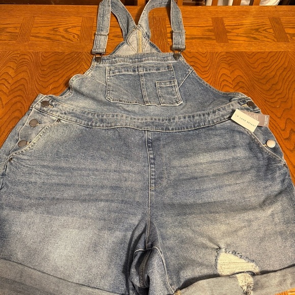 NEW Lane Bryant Boyfriend Short Denim Distressed Overalls Shortalls Sz 18 Casual - Picture 7 of 14